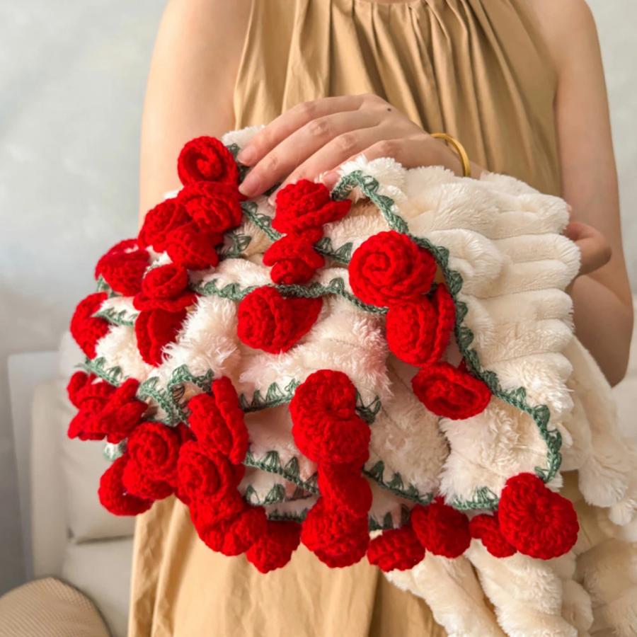 花束 ブランケット 完成 毛布 ローズブーケブランケット ふんわり毛布