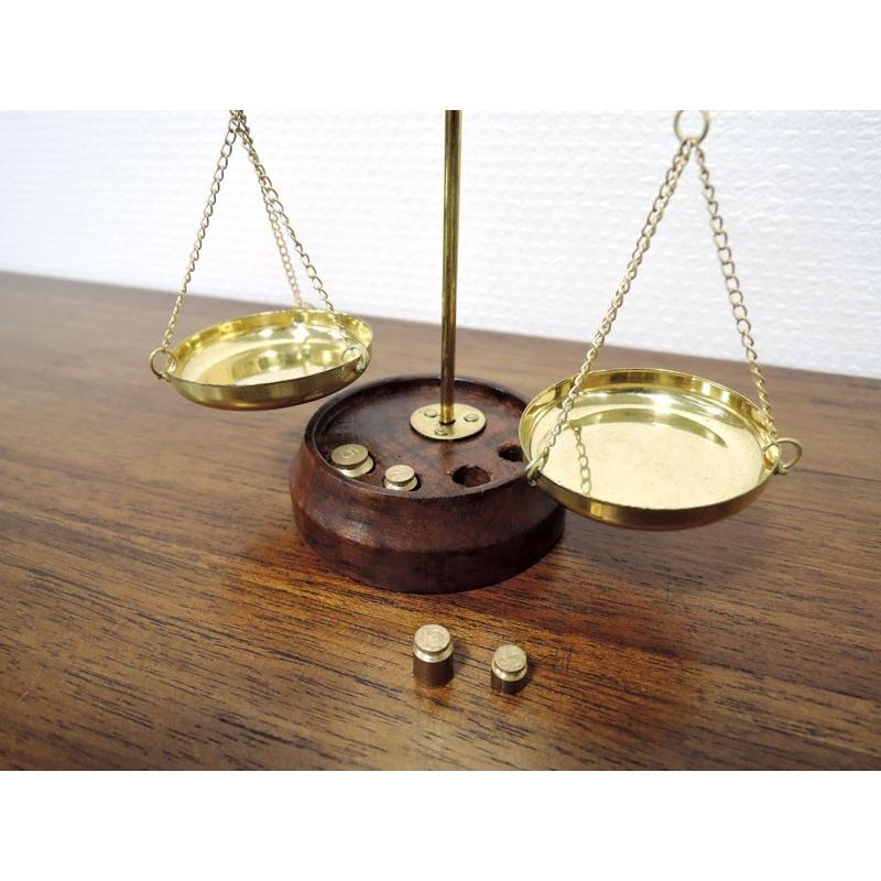 天秤 S バランス てんびん はかり インテリア 置物 ブラス 真鍮 木