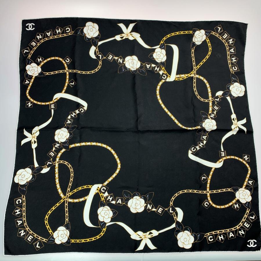 CHANEL（シャネル） カメリア チェーン ブラック シルクスカーフ