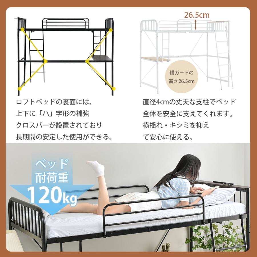 BTM システムベット ロフトベッド シングル コンセント付き デスク付き