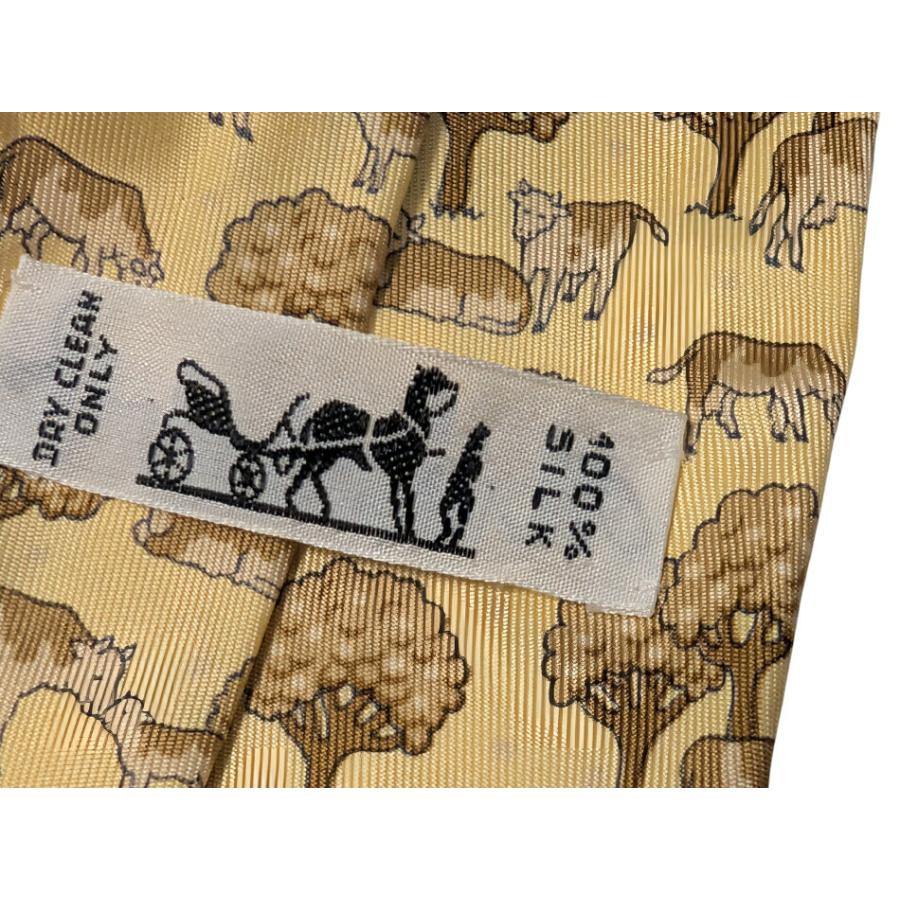 HERMES（エルメス） ネクタイ 動物柄 イエロー クリーム 牛 ウシ うし