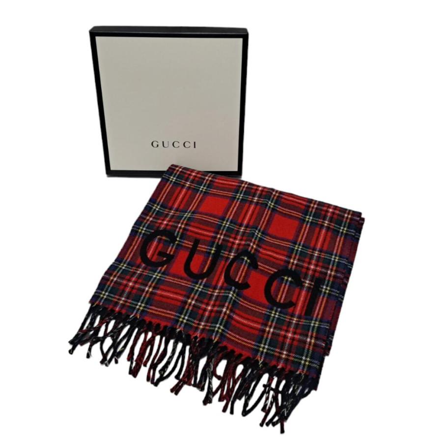 GUCCI（グッチ） 新品同様 マフラー ロゴ タータンチェック チェック