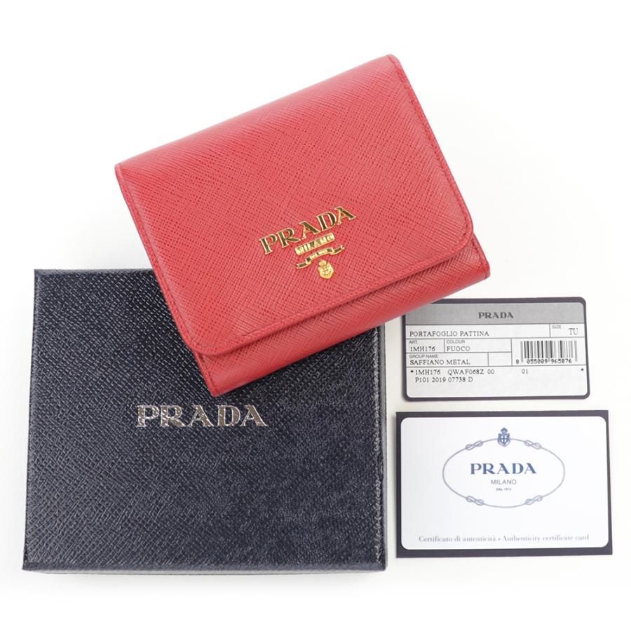 PRADA（プラダ） 財布 三つ折り フォーコ レッド ミニ財布 コンパクト