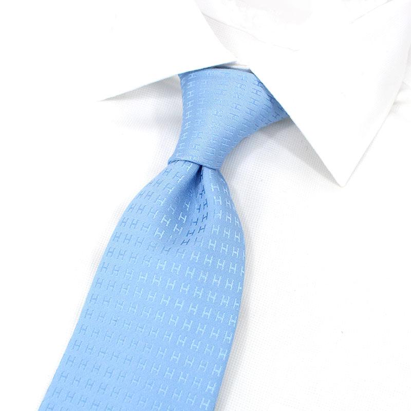 HERMES（エルメス） ネクタイ H織りタイ 8cm シルク ブルーシエル