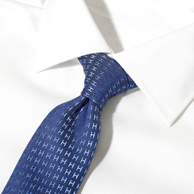 HERMES（エルメス） ネクタイ H織りタイ 7cm シルク バイカラー マリン