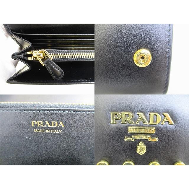 PRADA（プラダ） シティカーフレザー ゴールド金具 スタッズ 2つ折り