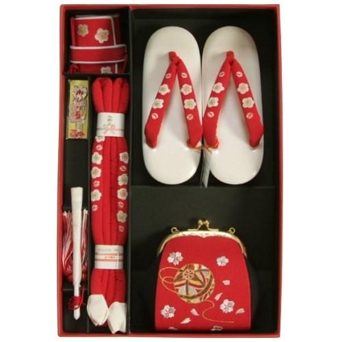 京美 七五三 小物 着物用箱セコセット 筥迫セット 7歳用 赤 まり刺繍