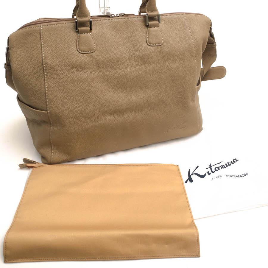 Kitamura（キタムラ） ボストンバッグ 牛革 サイドポケット付き 2WAY