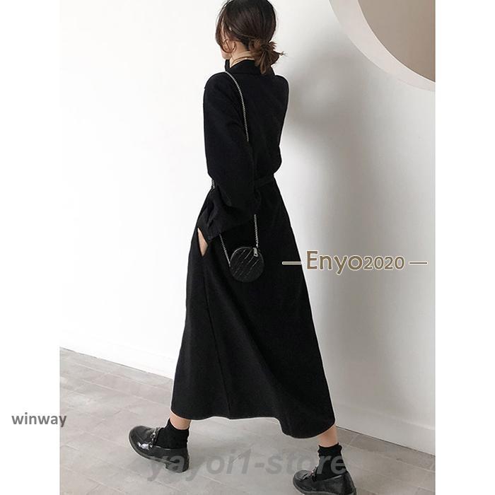 レディース ロング ワンピース トレンチコート風 無地 マキシ丈