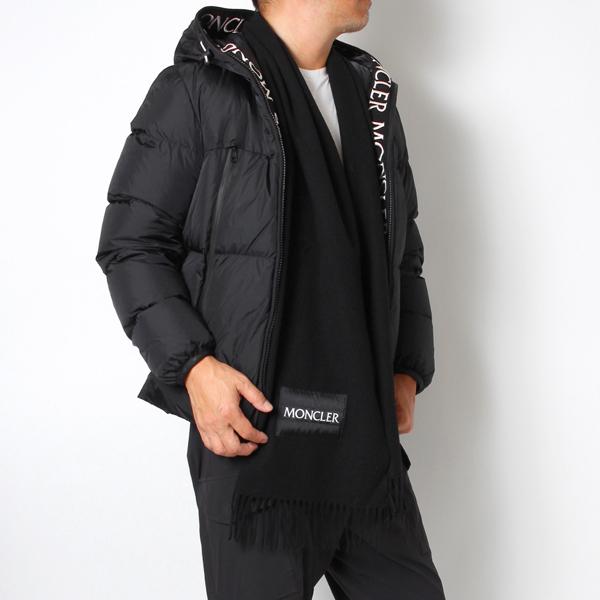 MONCLER（モンクレール） 中綿ロゴチケット ウールマフラー【ブラック