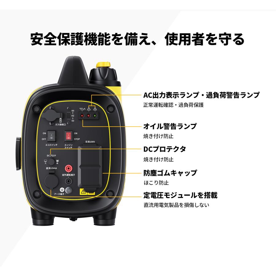 EENOUR インバーター発電機 カセットボンベ ガソリン 2WAY 0.8kVA AC
