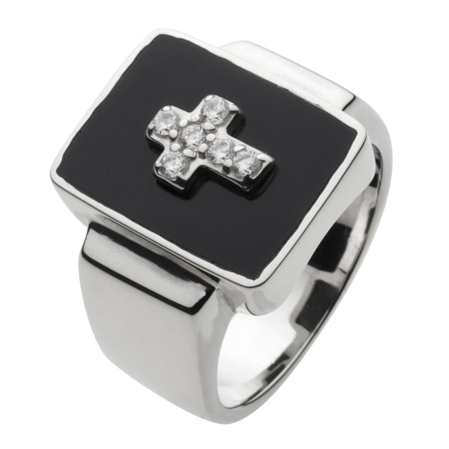 オニキス ジルコニア シルバーリング 指輪 メンズ クロス 太め 大ぶり