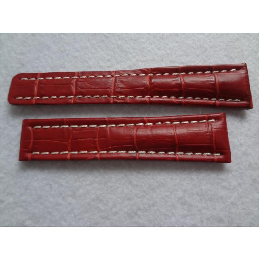 ブライトリング用 レザーベルト 22mm 腕時計バンド 赤 赤色 レッド /白