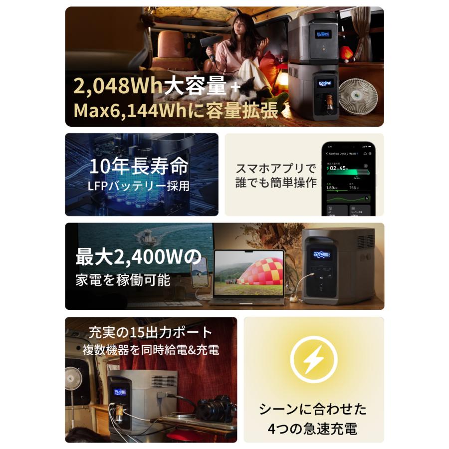 ECOFLOW ポータブル電源 大容量 DELTA 2 Max S 2048Wh リン酸鉄 5年