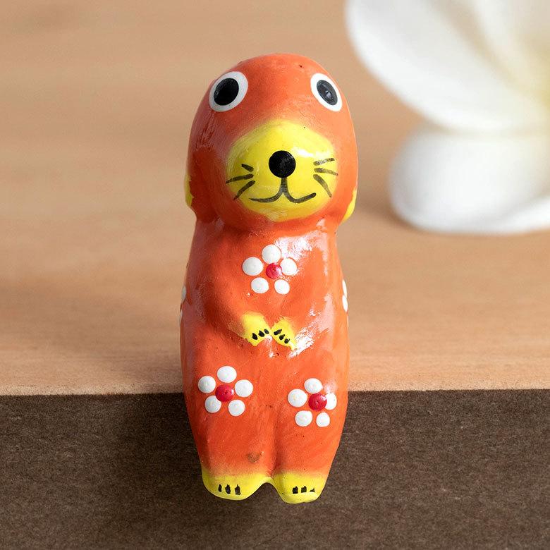 人形 木彫り 犬 置物 アジアン雑貨 カラフル 木製 バリ犬オブジェ 1匹