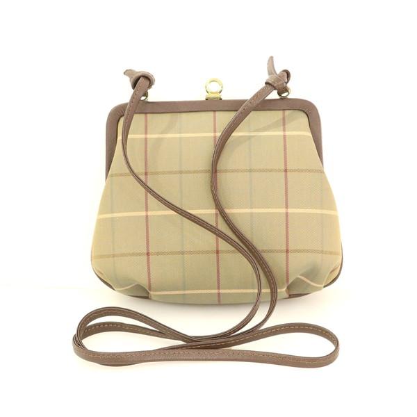 バーバリー BURBERRY チェック ブラウン キャンバス レザー がま口