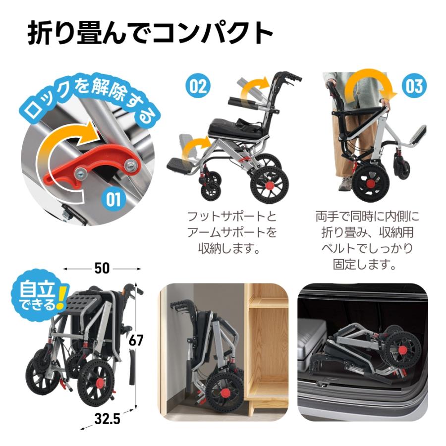 車椅子 アルミ製 軽量 機内持ち込み 折りたたみ キャリーハンドル 自立
