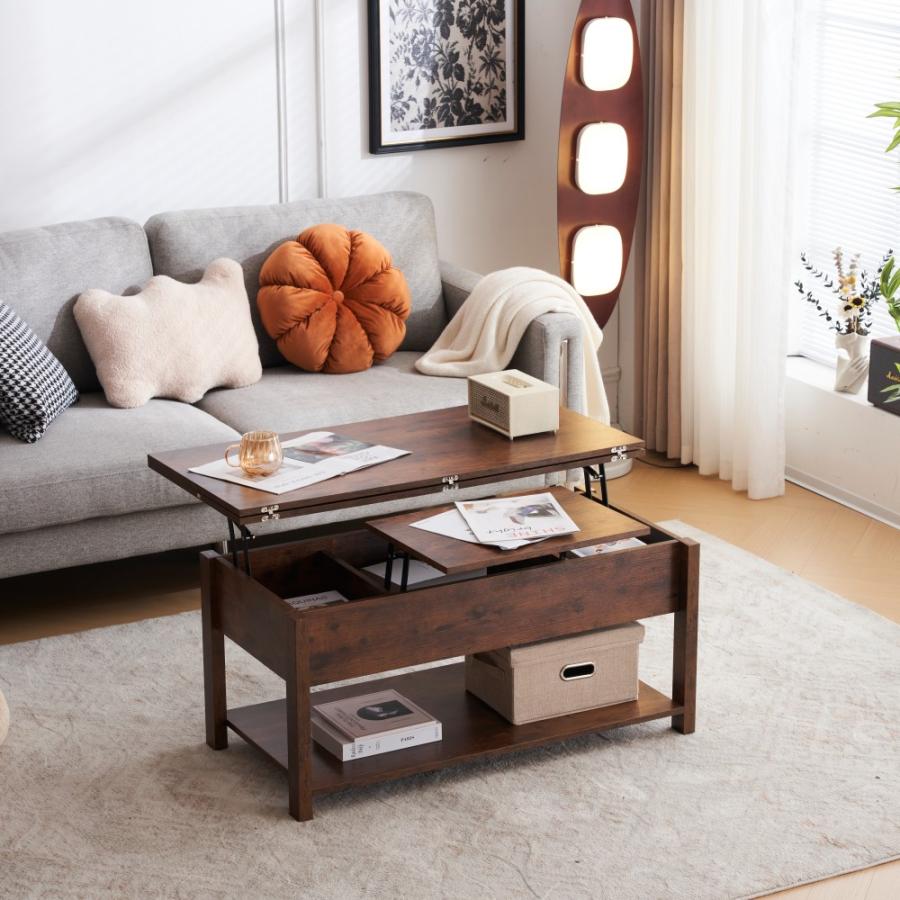 昇降式テーブル 収納付き 幅100 高さ調節 展開可能 リフトアップ