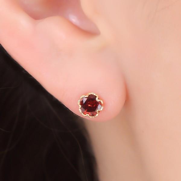 ガーネット ピアス 18k K18YG イエロー ゴールド スター 星 5mm