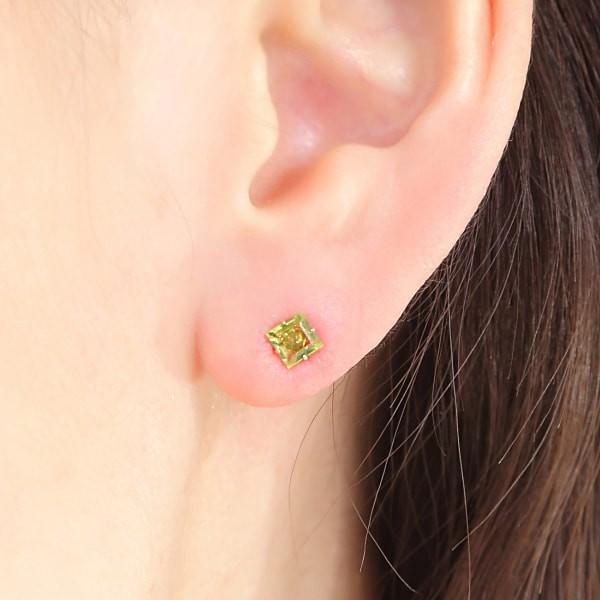 ペリドット ピアス 4mm スクエア 四角 K10YG 10k 10金 イエロー