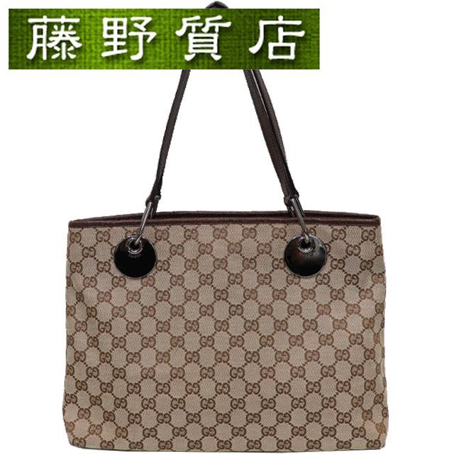 GGキャンバス グッチ GUCCI トートバッグ × レザー ベージュ ブラウン