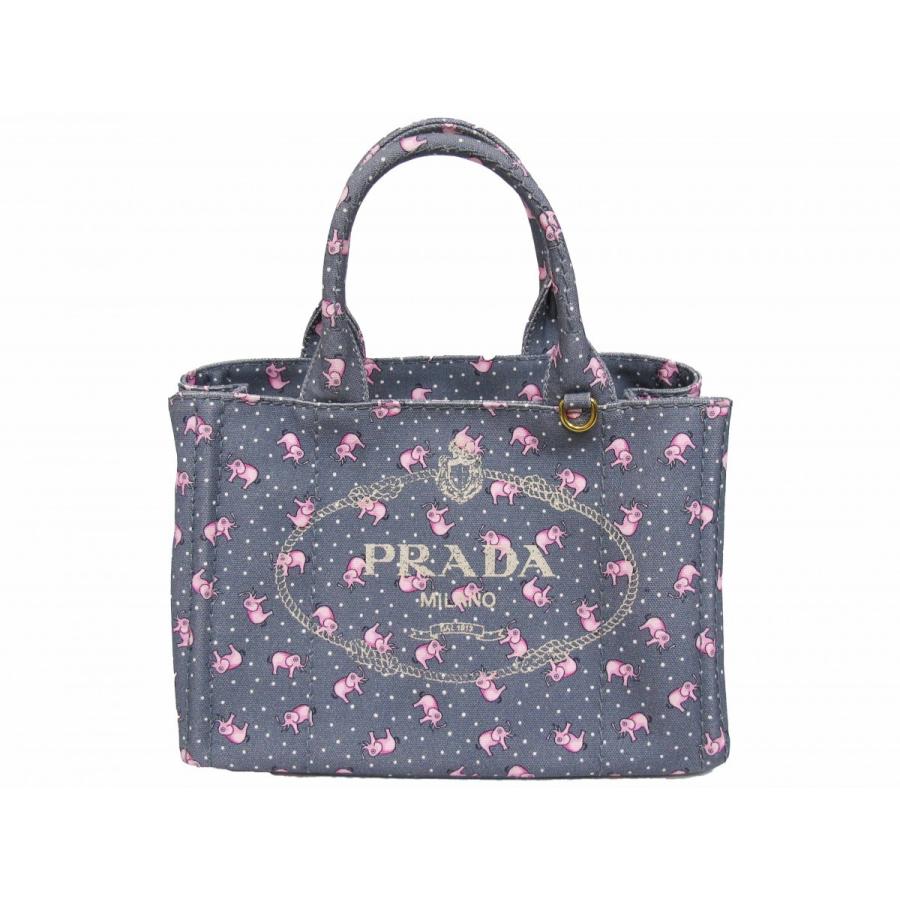 CANAPA プラダ PRADA 未使用 カナパミニ2wayトート ゾウさん柄 グレー