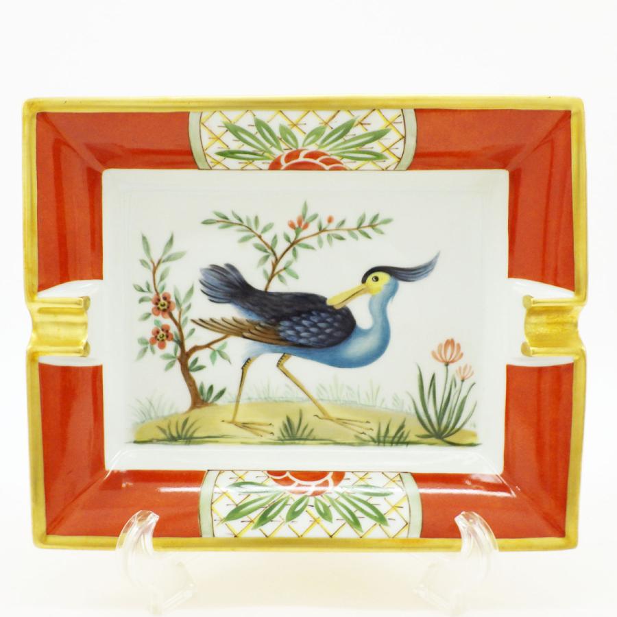HERMES（エルメス） 鳥柄 バード 草花 金彩×オレンジ アッシュトレイ