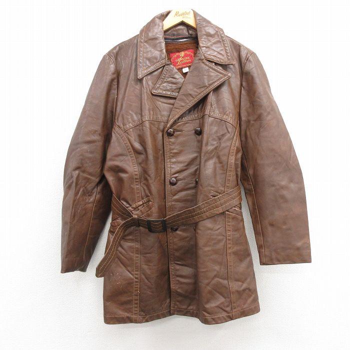 50%OFF】L/古着 長袖 レザー ジャケット メンズ 80s ロング丈 茶