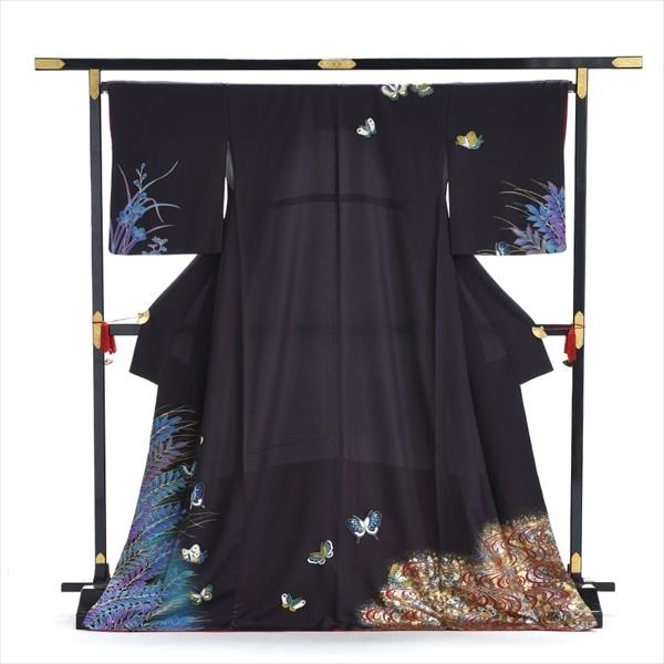 レンタル訪問着 ダークグレー幻想の蝶 広巾 身長 160cm〜176cm位 着物