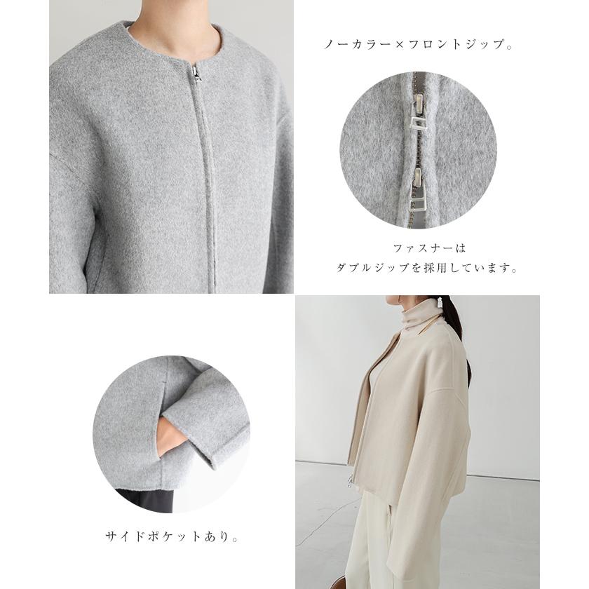 リバー ジップ ノーカラー ショート コート evernavy エバーネイビー