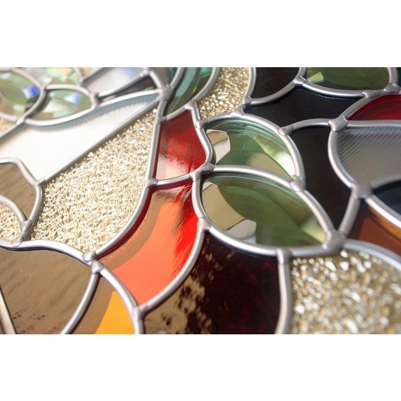 ステンドグラス 壁掛け 松 フレーム：ブラウン (SH-PR02) 幅524×高さ