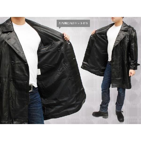 日本製 メンズ レザーコート 牛革 トレンチコート ハーフコート 1357