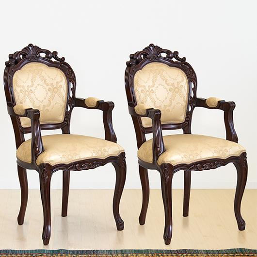 チェア 2脚セット 椅子 アンティーク 肘付き エレガント 猫脚チェア