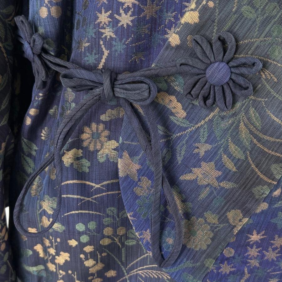 美品 道中着 身丈109cm 裄丈68.5cm L 和装コート 着物衿 紬地 秋草 桐