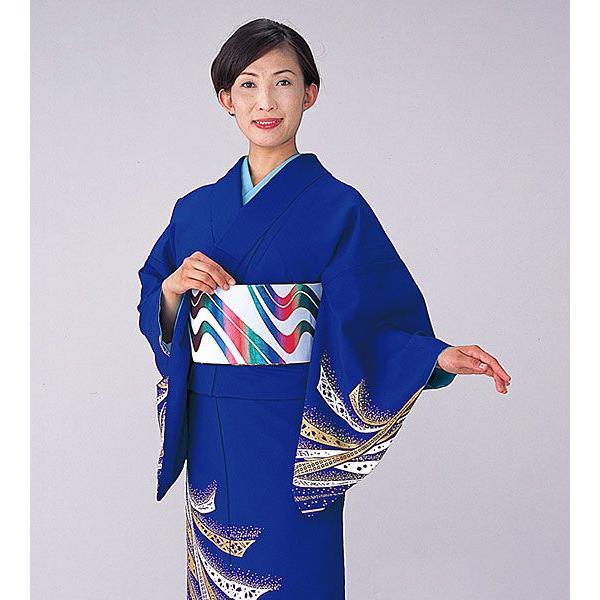 訪問着 胴抜き 女性 踊り 絵羽 洗える着物 紺青色 束ね熨斗 流水