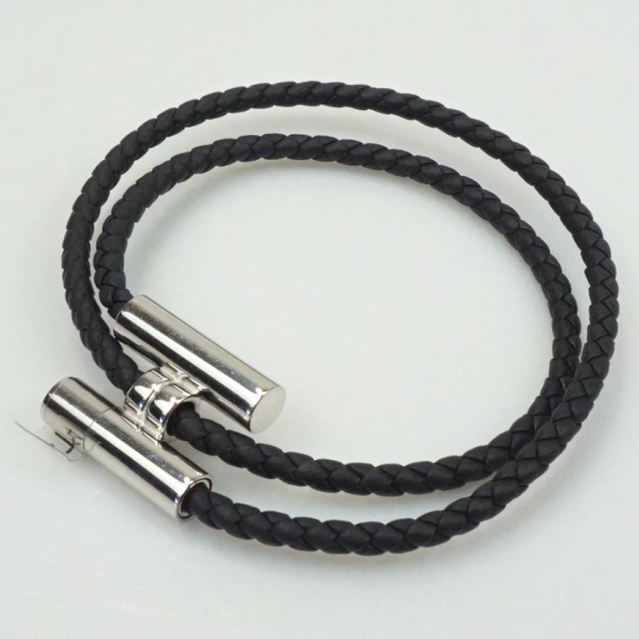HERMES（エルメス） トゥルニ トレッセ レザーブレスレット ブラック