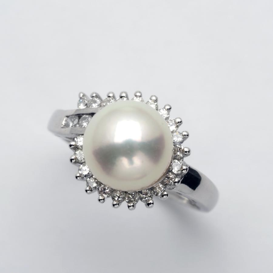 プラチナ900 アコヤ本真珠 リング 9-9.5mm 13号 サイズ直し可 あこや