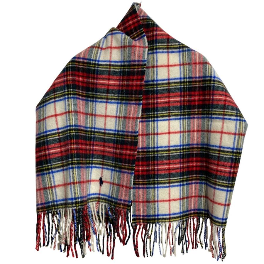 美品 RALPH LAUREN ラルフローレン チェック ウール フリンジ 大判