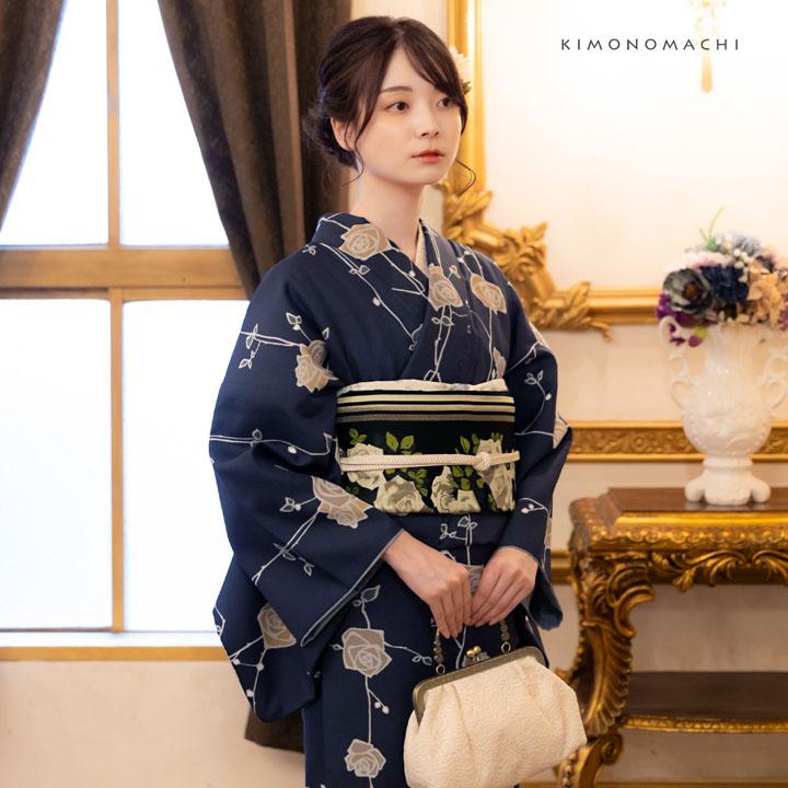 KIMONOMACHI 洗える着物 袷着物単品「ばら 墨紺色」 きもの福袋から