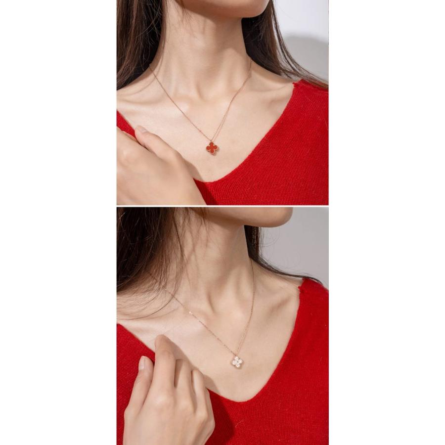 ネックレス 四葉クローバー リバーシブル 両面 パヴェ ピンクゴールド