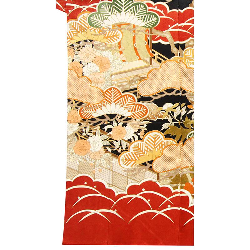 記念感謝祭【仕立無料】京友禅伝統工芸多色手描き、焼き箔友禅染☆祝松