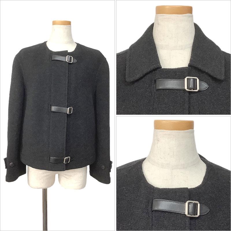 HERMES エルメス ショートコート ノーカラーコート ウール カシミヤ