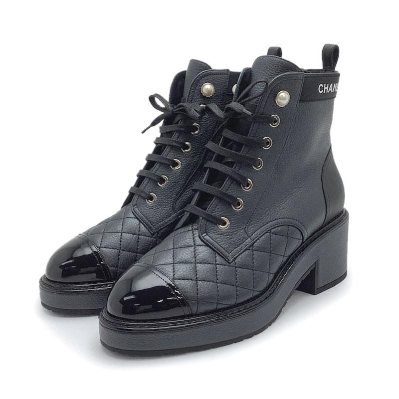 CHANEL シャネル ショートブーツ カーフ パテントレザー ブラック #37