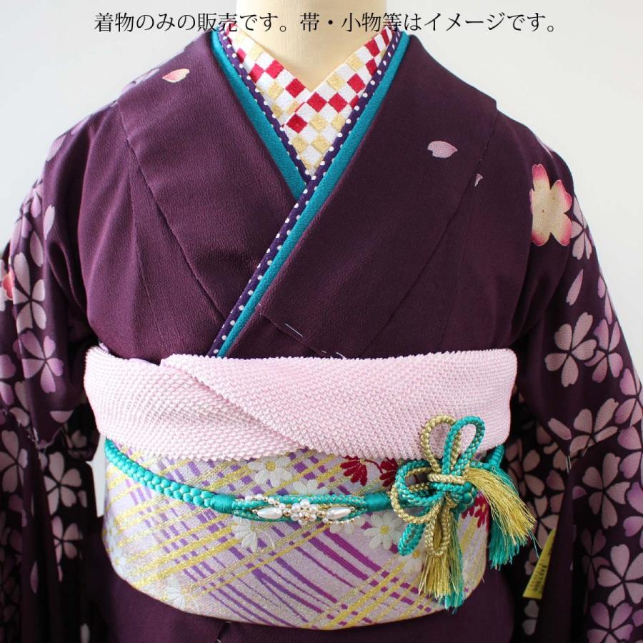 振袖 正絹 格安 新品 仮絵羽 生地 単品 未仕立て品 紫 桜 パープル