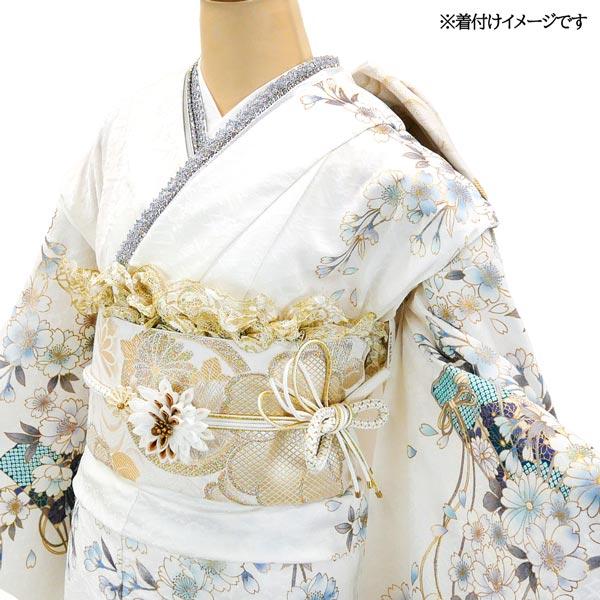 仕立付き 振袖フルセット32点 正絹振袖 桜 f-585 白 ホワイト 水色 青