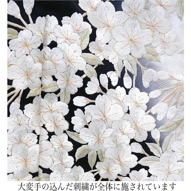 特選品 総刺繍振袖 白黒 f-244 尾峨佐染繍 桜柄 絹100％ 新品 未仕立て