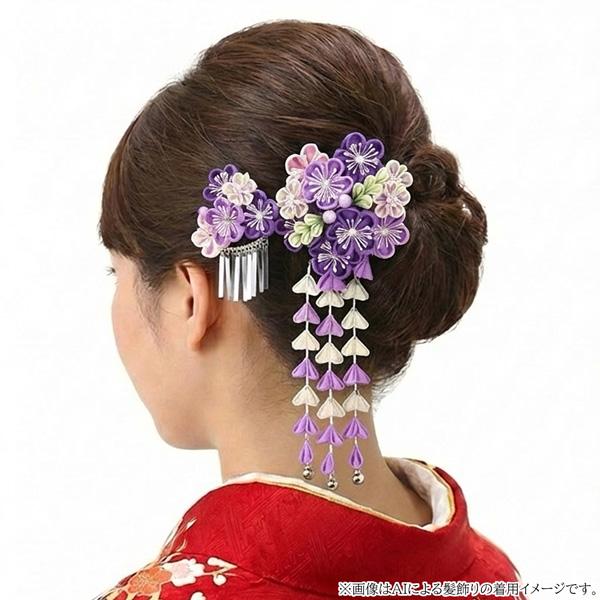 髪飾り 二点セット 赤 ピンク つまみ細工 かんざし wk-226 成人式 振袖