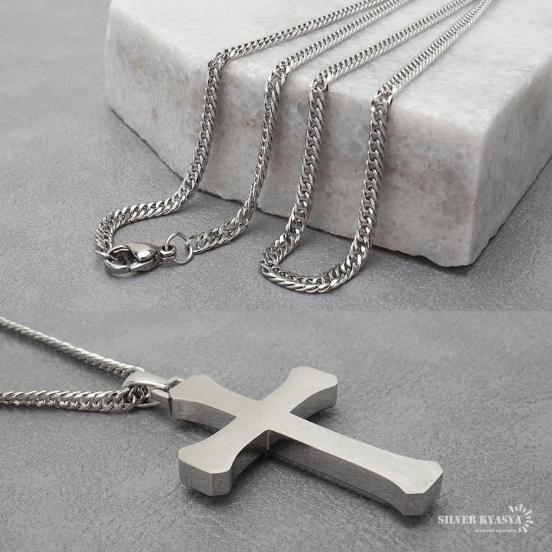 ステンレス クロスネックレス シルバー 50cm/60cm ダブル喜平チェーン