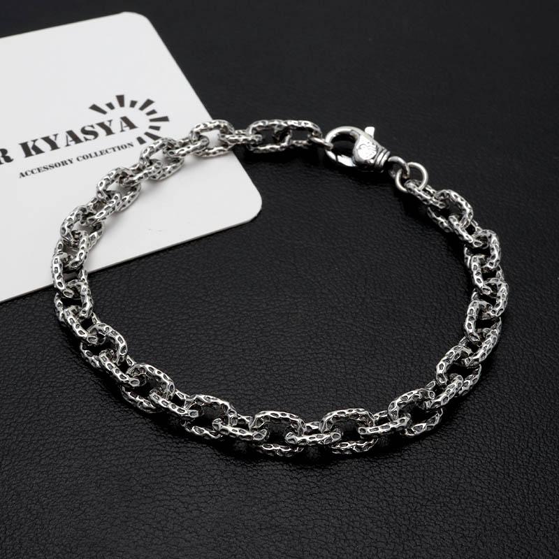 シルバー925 槌目 チェーンブレスレット 燻し加工 ブラック あずき