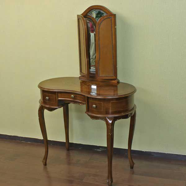 イタリア 3面鏡付きドレッサーデスク 猫脚 鏡台 象嵌 三面鏡ドレッサー